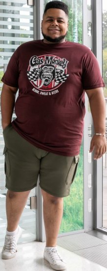 D555 Loughborough Official Gas Monkey Crew Neck T-Shirt Burgundy Black Twist - Majice Kratkih Rukava - Muške Majice Kratkih Rukava Veliki Brojevi 