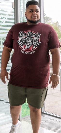 D555 Loughborough Official Gas Monkey Crew Neck T-Shirt Burgundy Black Twist - Majice Kratkih Rukava - Muške Majice Kratkih Rukava Veliki Brojevi 