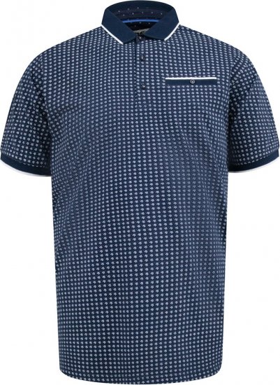 D555 Coventry AOP Polo Shirt Jacquard Collar & Ribbed Cuffs Navy - Polo majice - Muške Polo Majice Veliki Brojevi