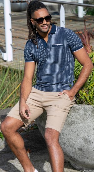 D555 Coventry AOP Polo Shirt Jacquard Collar & Ribbed Cuffs Navy - Polo majice - Muške Polo Majice Veliki Brojevi