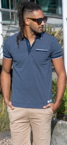 D555 Coventry AOP Polo Shirt Jacquard Collar & Ribbed Cuffs Navy - Polo majice - Muške Polo Majice Veliki Brojevi