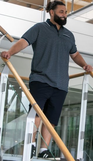 D555 Coventry AOP Polo Shirt Jacquard Collar & Ribbed Cuffs Navy - Polo majice - Muške Polo Majice Veliki Brojevi