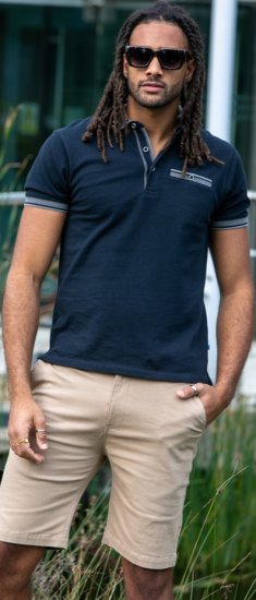 D555 Ilkeston Jacquard Collar & Cuff Short Sleeve Pique Polo Navy - Polo majice - Muške Polo Majice Veliki Brojevi