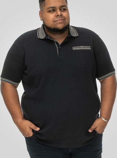 D555 Ilkeston Jacquard Collar & Cuff Short Sleeve Pique Polo Navy - Polo majice - Muške Polo Majice Veliki Brojevi