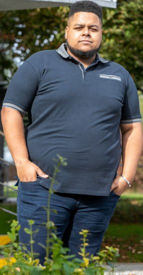 D555 Ilkeston Jacquard Collar & Cuff Short Sleeve Pique Polo Navy - Polo majice - Muške Polo Majice Veliki Brojevi