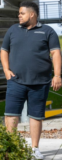 D555 Ilkeston Jacquard Collar & Cuff Short Sleeve Pique Polo Navy - Polo majice - Muške Polo Majice Veliki Brojevi