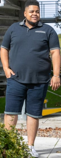 D555 Ilkeston Jacquard Collar & Cuff Short Sleeve Pique Polo Navy - Polo majice - Muške Polo Majice Veliki Brojevi