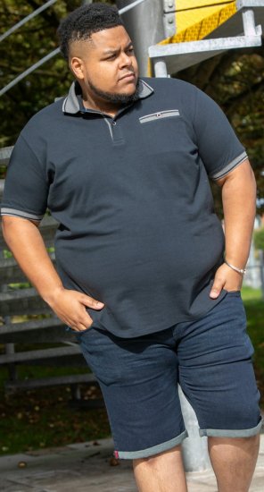 D555 Ilkeston Jacquard Collar & Cuff Short Sleeve Pique Polo Navy - Polo majice - Muške Polo Majice Veliki Brojevi