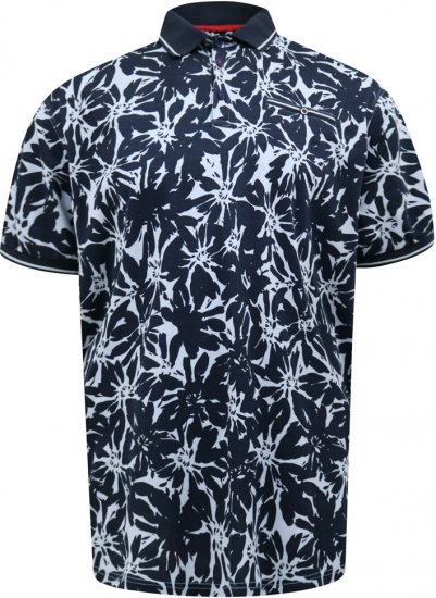 D555 Halifax AOP Hawaiian Print Short Sleeve Polo Blue - Majice Kratkih Rukava - Muške Majice Kratkih Rukava Veliki Brojevi 