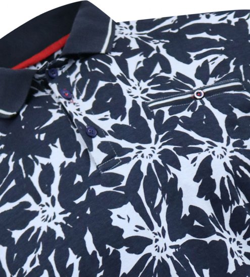 D555 Halifax AOP Hawaiian Print Short Sleeve Polo Blue - Majice Kratkih Rukava - Muške Majice Kratkih Rukava Veliki Brojevi 