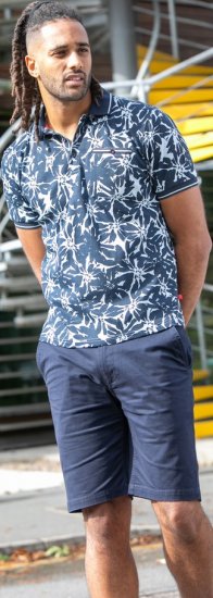 D555 Halifax AOP Hawaiian Print Short Sleeve Polo Blue - Majice Kratkih Rukava - Muške Majice Kratkih Rukava Veliki Brojevi 