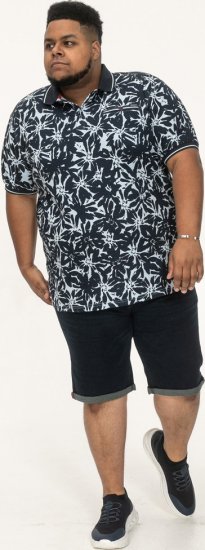 D555 Halifax AOP Hawaiian Print Short Sleeve Polo Blue - Majice Kratkih Rukava - Muške Majice Kratkih Rukava Veliki Brojevi 