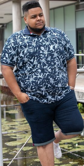 D555 Halifax AOP Hawaiian Print Short Sleeve Polo Blue - Majice Kratkih Rukava - Muške Majice Kratkih Rukava Veliki Brojevi 