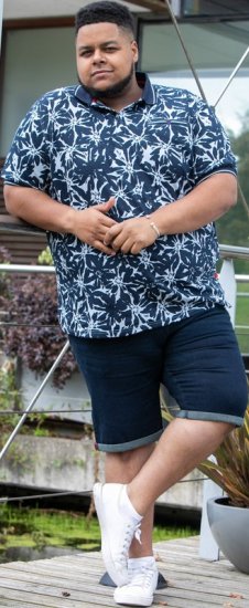 D555 Halifax AOP Hawaiian Print Short Sleeve Polo Blue - Majice Kratkih Rukava - Muške Majice Kratkih Rukava Veliki Brojevi 