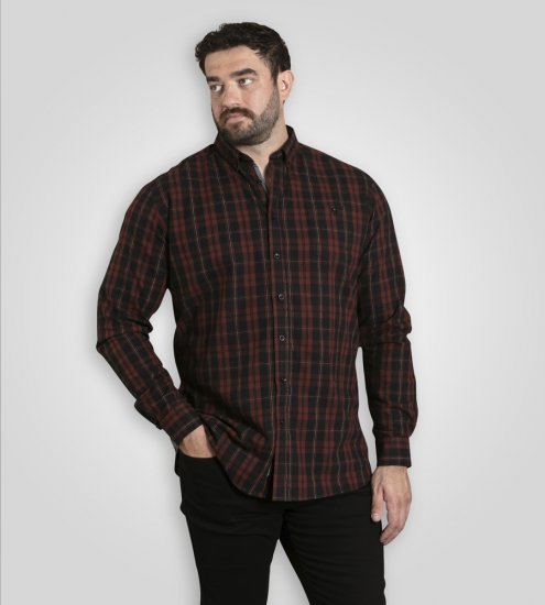 D555 Horsham Long Sleeve Shirt with Chest Pocket Burgundy/Black Check - Košulje - Muške Košulje Veliki Brojevi
