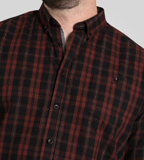 D555 Horsham Long Sleeve Shirt with Chest Pocket Burgundy/Black Check - Košulje - Muške Košulje Veliki Brojevi