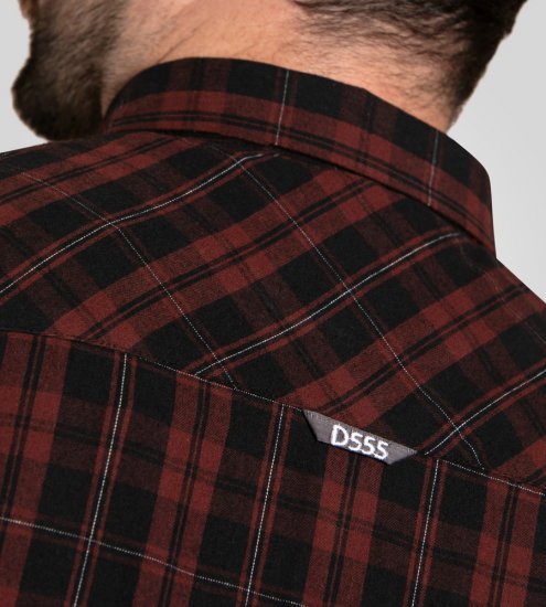 D555 Horsham Long Sleeve Shirt with Chest Pocket Burgundy/Black Check - Košulje - Muške Košulje Veliki Brojevi