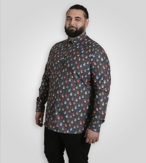D555 Wakefield Long Sleeve AOP Guitar Printed Shirt Grey - Košulje - Muške Košulje Veliki Brojevi