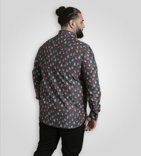 D555 Wakefield Long Sleeve AOP Guitar Printed Shirt Grey - Košulje - Muške Košulje Veliki Brojevi