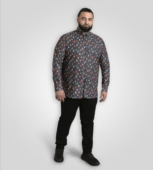 D555 Wakefield Long Sleeve AOP Guitar Printed Shirt Grey - Košulje - Muške Košulje Veliki Brojevi
