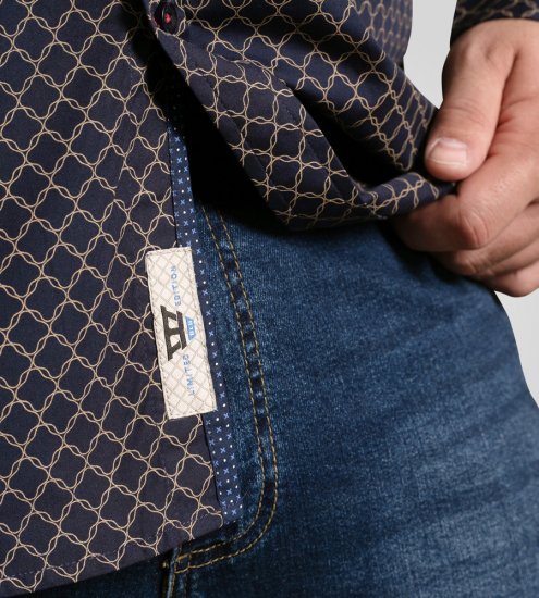 D555 Sheffield Long Sleeve AOP Micro Gold Shirt Navy - Košulje - Muške Košulje Veliki Brojevi
