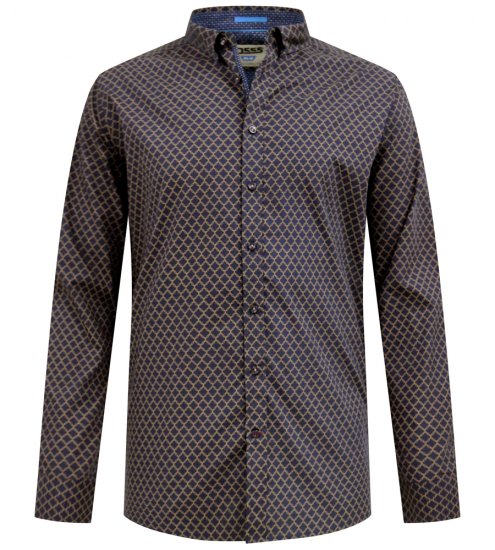 D555 Sheffield Long Sleeve AOP Micro Gold Shirt Navy - Košulje - Muške Košulje Veliki Brojevi