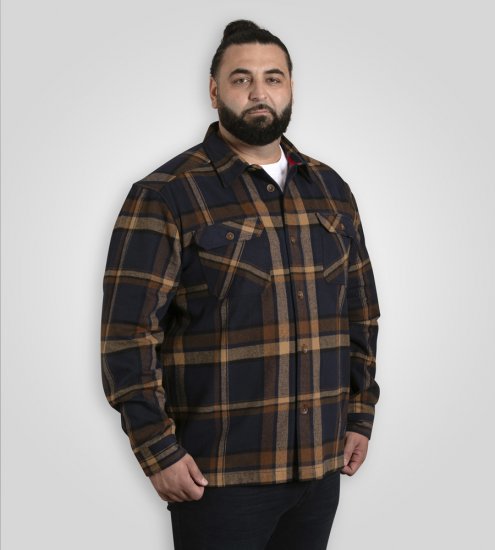 D555 Aldershot Long Sleeve Heavy Shacket Overshirt Tan/Navy Check - Košulje - Muške Košulje Veliki Brojevi