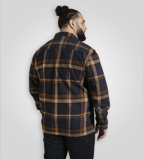 D555 Aldershot Long Sleeve Heavy Shacket Overshirt Tan/Navy Check - Košulje - Muške Košulje Veliki Brojevi