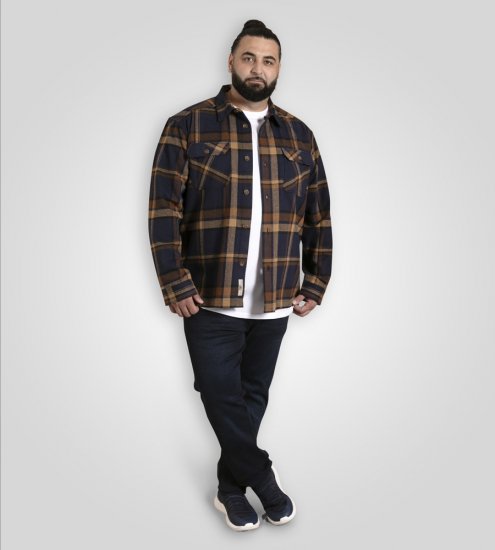 D555 Aldershot Long Sleeve Heavy Shacket Overshirt Tan/Navy Check - Košulje - Muške Košulje Veliki Brojevi
