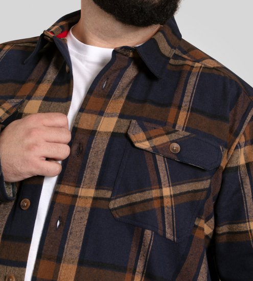 D555 Aldershot Long Sleeve Heavy Shacket Overshirt Tan/Navy Check - Košulje - Muške Košulje Veliki Brojevi