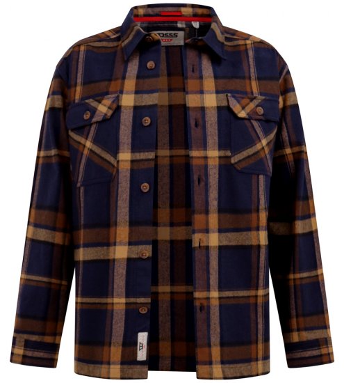 D555 Aldershot Long Sleeve Heavy Shacket Overshirt Tan/Navy Check - Košulje - Muške Košulje Veliki Brojevi