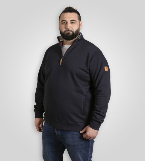 D555 Russel Zip Through Fleece Sweatshirt with Chest Embroidery Navy - Puloveri & dukserice - Muške Puloveri & dukserice veliki brojevi