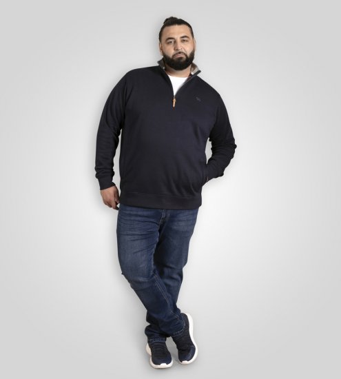 D555 Russel Zip Through Fleece Sweatshirt with Chest Embroidery Navy - Puloveri & dukserice - Muške Puloveri & dukserice veliki brojevi