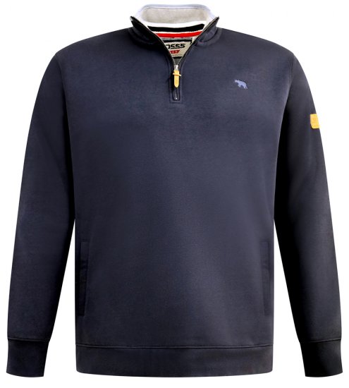 D555 Russel Zip Through Fleece Sweatshirt with Chest Embroidery Navy - Puloveri & dukserice - Muške Puloveri & dukserice veliki brojevi