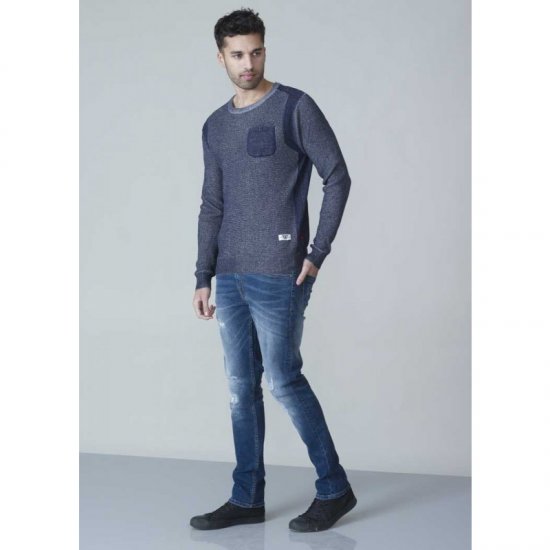 D555 Bryson Crewneck Sweater with Pocket Navy - Puloveri & dukserice - Muške Puloveri & dukserice veliki brojevi