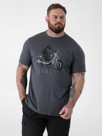 D555 Craig Gorilla Biker Majica s Otiskom Tamnosiva - Majice Kratkih Rukava - Muške Majice Kratkih Rukava Veliki Brojevi 