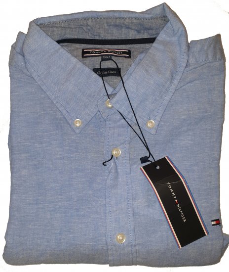 Tommy Hilfiger Cotton/linen Short Sleeve Shirt Blue - Motleyjeva luda travanjska rasprodaja - 