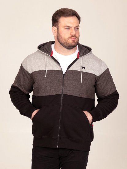 D555 Fitzgerald Zip Through Hoody With Cut & Sew Panels Crna - Puloveri & dukserice - Muške Puloveri & dukserice veliki brojevi