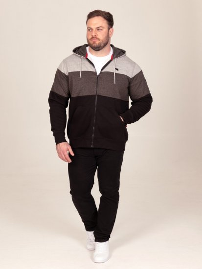 D555 Fitzgerald Zip Through Hoody With Cut & Sew Panels Crna - Puloveri & dukserice - Muške Puloveri & dukserice veliki brojevi