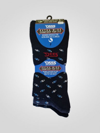 D555 Harold 3 Extra Wide Comfort Fit Socks 3-pack Navy/Denim - Donje rublje & kupaće hlače - muške donje rublje veliki brojevi