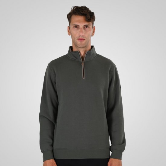 Double Outfitters MTOP-1163 Dukserica s kratkim patentnim zatvaračem Kaki - Puloveri & dukserice - Muške Puloveri & dukserice veliki brojevi