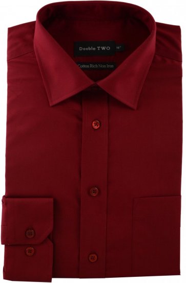 Double TWO Non-Iron Poplin Long Sleeve Burgundy - Košulje - Muške Košulje Veliki Brojevi