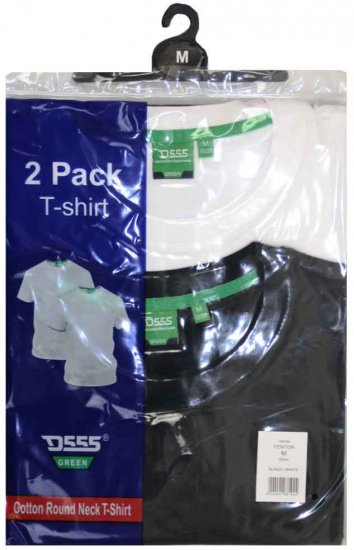 D555 Fenton 2-pack Black/White T-shirt - Majice Kratkih Rukava - Muške Majice Kratkih Rukava Veliki Brojevi 