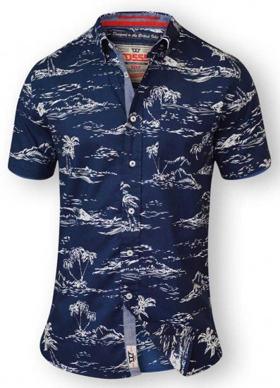 D555 NESTOR Hawaiian Print Shirt Navy - Košulje - Muške Košulje Veliki Brojevi