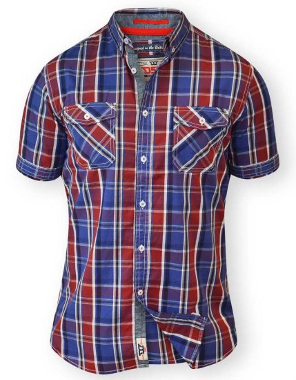 D555 ELIAS Short Sleeve Blue & Red Check Shirt - Košulje - Muške Košulje Veliki Brojevi