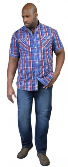 D555 ELIAS Short Sleeve Blue & Red Check Shirt - Košulje - Muške Košulje Veliki Brojevi