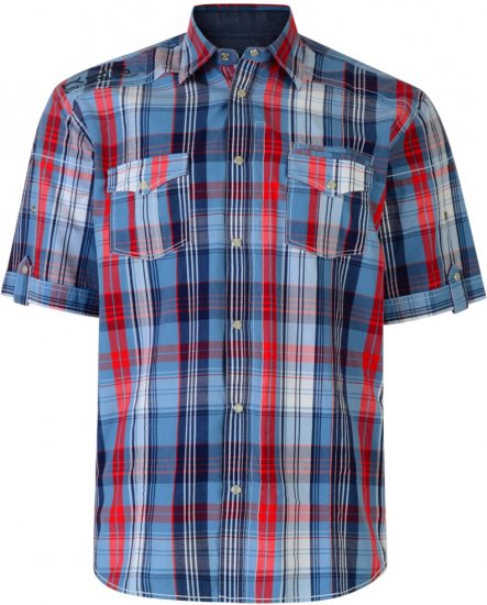 Kam Jeans Short Sleeve Check Shirt Blue - Košulje - Muške Košulje Veliki Brojevi