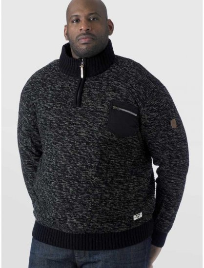 D555 REMINGTON Sweater With Woven Zipper Chest Pocket Black/Charcoal - Puloveri & dukserice - Muške Puloveri & dukserice veliki brojevi