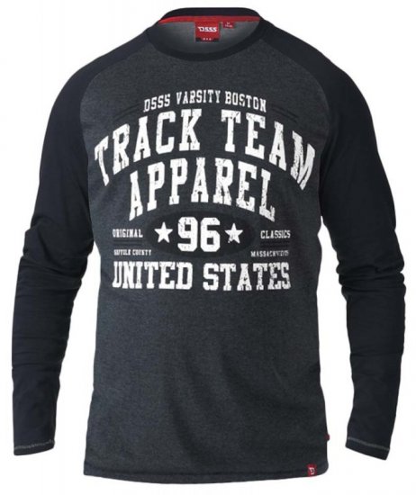 D555 KELTON Long Sleeve Raglan T-Shirt Charcoal/Black - Majice Kratkih Rukava - Muške Majice Kratkih Rukava Veliki Brojevi 