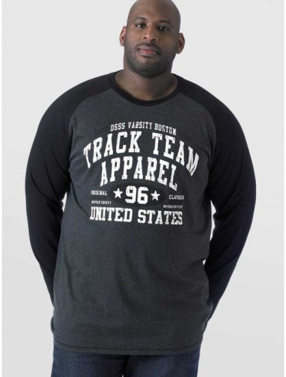 D555 KELTON Long Sleeve Raglan T-Shirt Charcoal/Black - Majice Kratkih Rukava - Muške Majice Kratkih Rukava Veliki Brojevi 